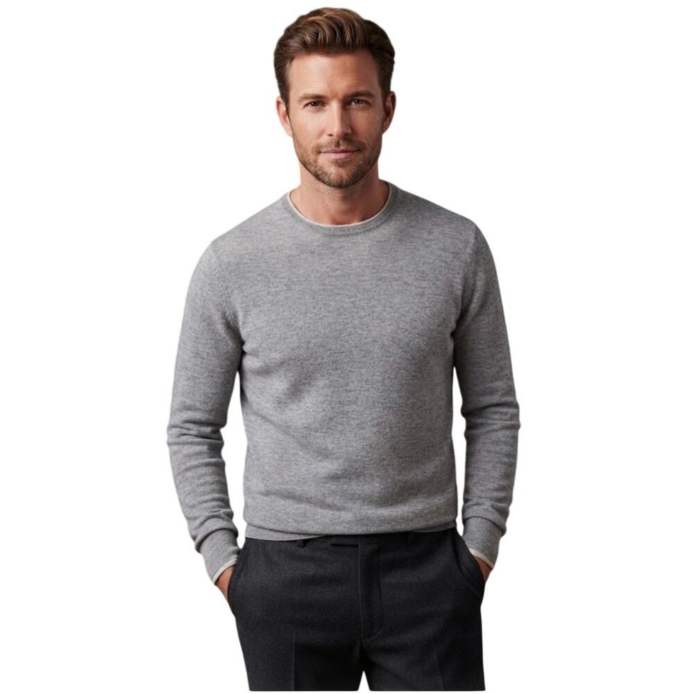 Eleventy Mens Wool Silk Crewneck Sweater in Grey Sand XXL
